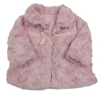 Světlerůžový kožešinový zateplený kabátek s mašlou a golierikom George