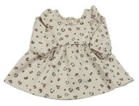 Pudrovo-smetanovo-hnědo-jahodové vzorované šaty s volánky Matalan