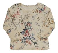 Smetanové žebrované triko s kytičkami 