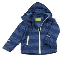 Tmavomodrá pruhovaná šušťáková jarná bunda s mořskými živočichy a odopínací a kapucňou impidimpi