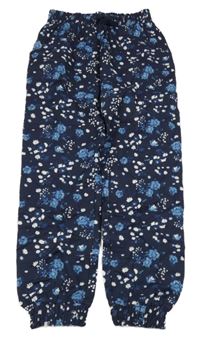 Tmavomodré melírované cuff teplákové kalhoty s růžemi YIGGA