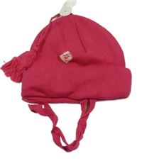Nové - malinová pletená zavazovací čepice s nášivkou 