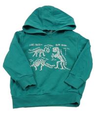 Tmavozelená mikina s kostrami dinosaurů a kapucí George