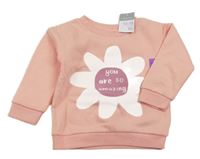 Nové - broskvová mikina s květem s nápismi PRIMARK