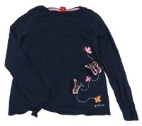 Tmavomodré triko s motýlky a flitry S. Oliver