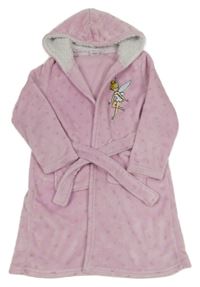 Světlerůžový plyšový župan se Zvonilkou a hvězdičkami a kapucí Disney