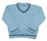 Modrý žebrovaný vzorovaný vlněný svetr LACOSTE