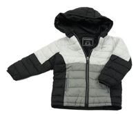 Černo-šedo-bílá prošívaná šusťáková přechodová bunda s kapucí MCKENZIE