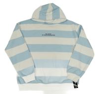 Nové - světlemodro-biela pruhovaná mikina s nápismi a kapucňou St. Bernard