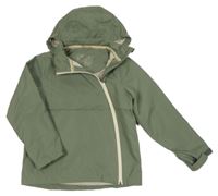 Khakišedá šusťáková jarní bunda s odepínací kapucí TCM