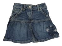 Modrá šisovaná chino rifľová sukňa s nápismi a kvetmi S. Oliver