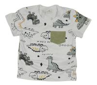 Biele tričko s dinosaurami SHEIN