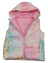 Barevná duhová prošívaná šusťáková nepromokavá zateplená vesta s kapucí St. Bernard