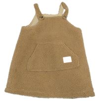 Svetlohnedé huňaté podšité šaty s vreckom s nášivkou SHEIN