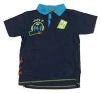 Tmavomodro-modré polo tričko so sluchátky BLUE SEVEN