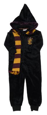 Černá plyšová kombinéza s erbem - Gryffindor - Harry Potter a kapucí