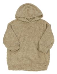 Béžová chlpatá oversize mikina s kapucňou SHEIN