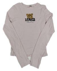 Svetloružové rebrované crop tričko s medvedíkom a číslom H&M