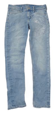 Svetlomodré skinny fit teplákové rifle s kvietkami H&M