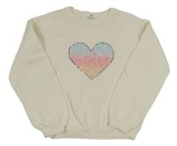 Smotanový sveter so srdcem z překlápěcích flitrů H&M