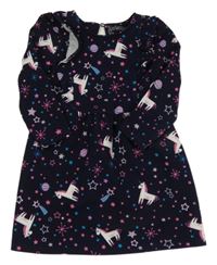 Tmavomodré šaty s hvězdami a jednorožci Nutmeg