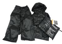 Nové - 3set - Černá šusťáková nepromokavá funkční bunda s kapucí + kalhoty + sáček