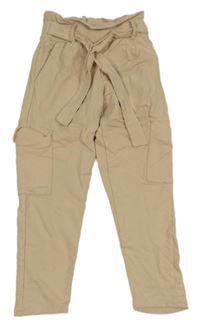 Béžové teplákové cargo kalhoty s páskem Dopodopo