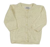 Krémový propínací svetr s perforovanými srdíčky F&F