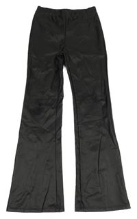 Černé flare kalhoty koženkového vzhledu H&M