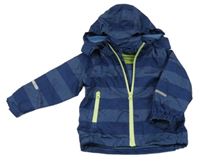 Tmavomodrá pruhovaná šusťáková zateplená bunda s velrybami a kapucí Pocopiano