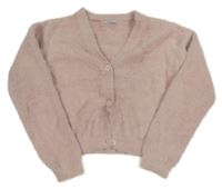 Starorůžový chlupatý propínací crop svetr Reserved