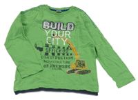 Zelené triko s bagrem a nápisem S. Oliver