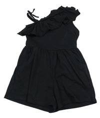 Černý bavlněný kraťasový overal s volánem Matalan