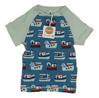 Nové - Petrolejovo-zelenošedé tričko s loďkami