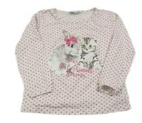 Biele bodkovaná é tričko s mačkou a králikom X-Mail