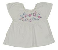 Biele tričko s výšivkami květin V by Very