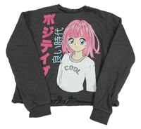 Antracitová crop mikina s dívkou C&A