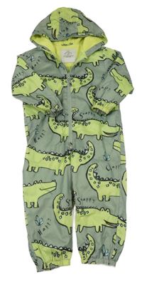 Zelená šusťáková jarní kombinéza s krokodýly a kapucí George