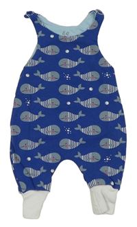 Modré podšité laclové tepláky s velrybami