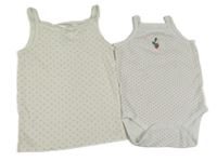 2set - Biele bodkovaná é body s jahodou + smotanová košieľka  so srdiečkami