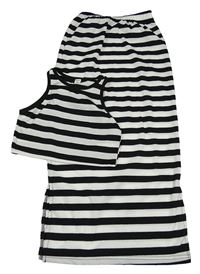 2set - Černo-bílá pruhovaná žebrovaná sukně + crop top Shein