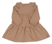 Hnedo-staroružové kockované šaty s volánikmi Primark