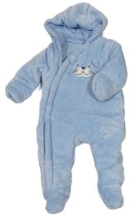 Světlemodrá chlupatá zateplená kombinéza s čumákem a kapucí Mothercare