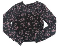 Čierne crop šifónové kvetované tričko s všitým topem New Look