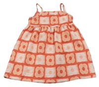 Korálovo-marhuľové kockované šaty s kvietkami Mango