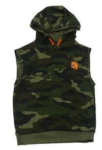 Khaki army tepláková vesta s kapucňou F&F