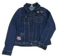 Tmavomodrá rifľová bunda s jednorožcem z flitrů Monsoon