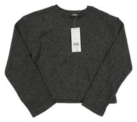 Nové - Tmavosivý ľahký crop sveter s kamienkami F&F