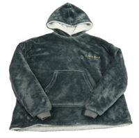 Tmavošedá plyšová zateplená mikina s kapucí 