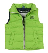 Zelená šušťáková zateplená vesta s nápisom Dopodopo